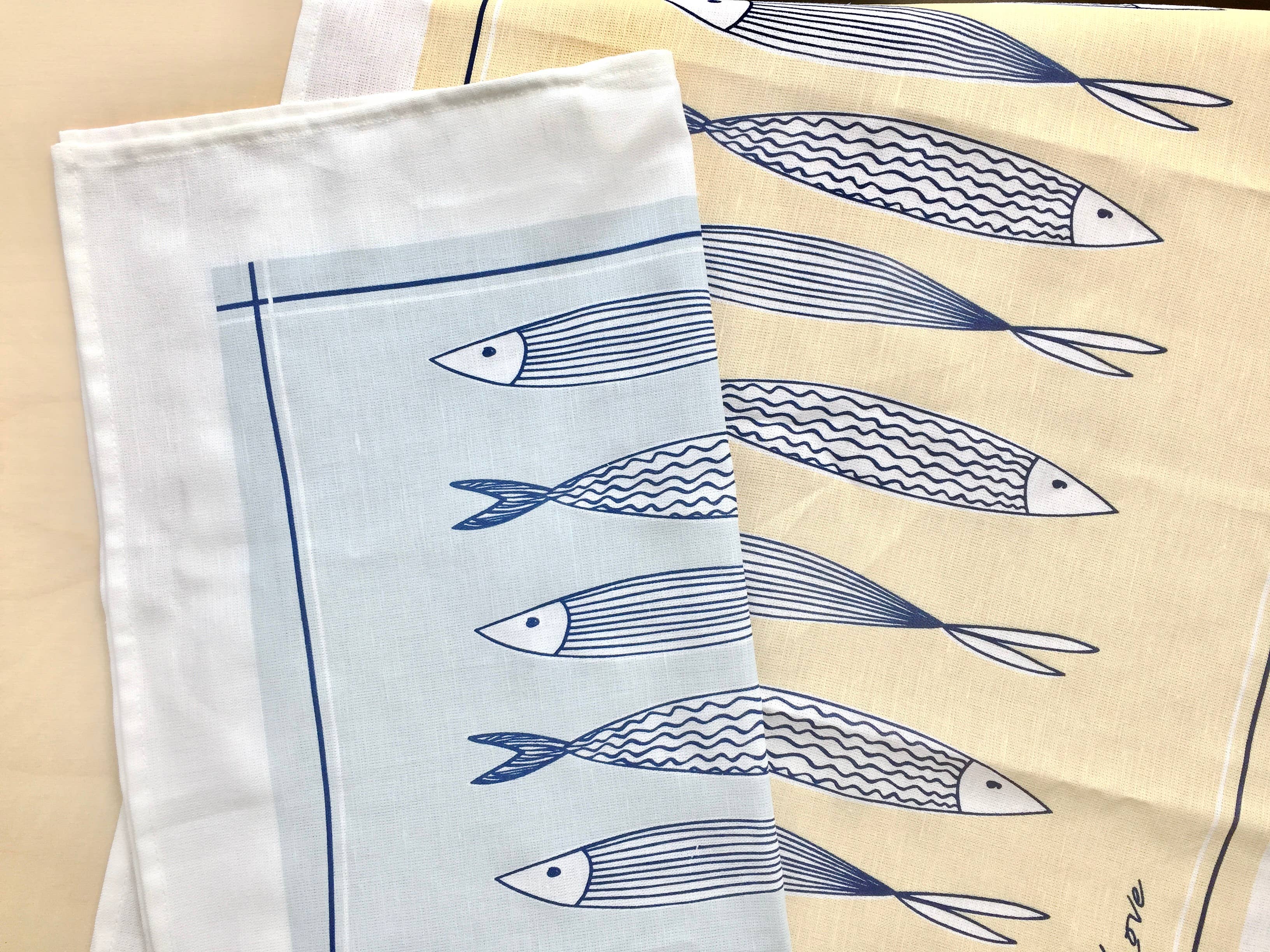 Fish Linen Blend Tea Towel: Green - Image 2
