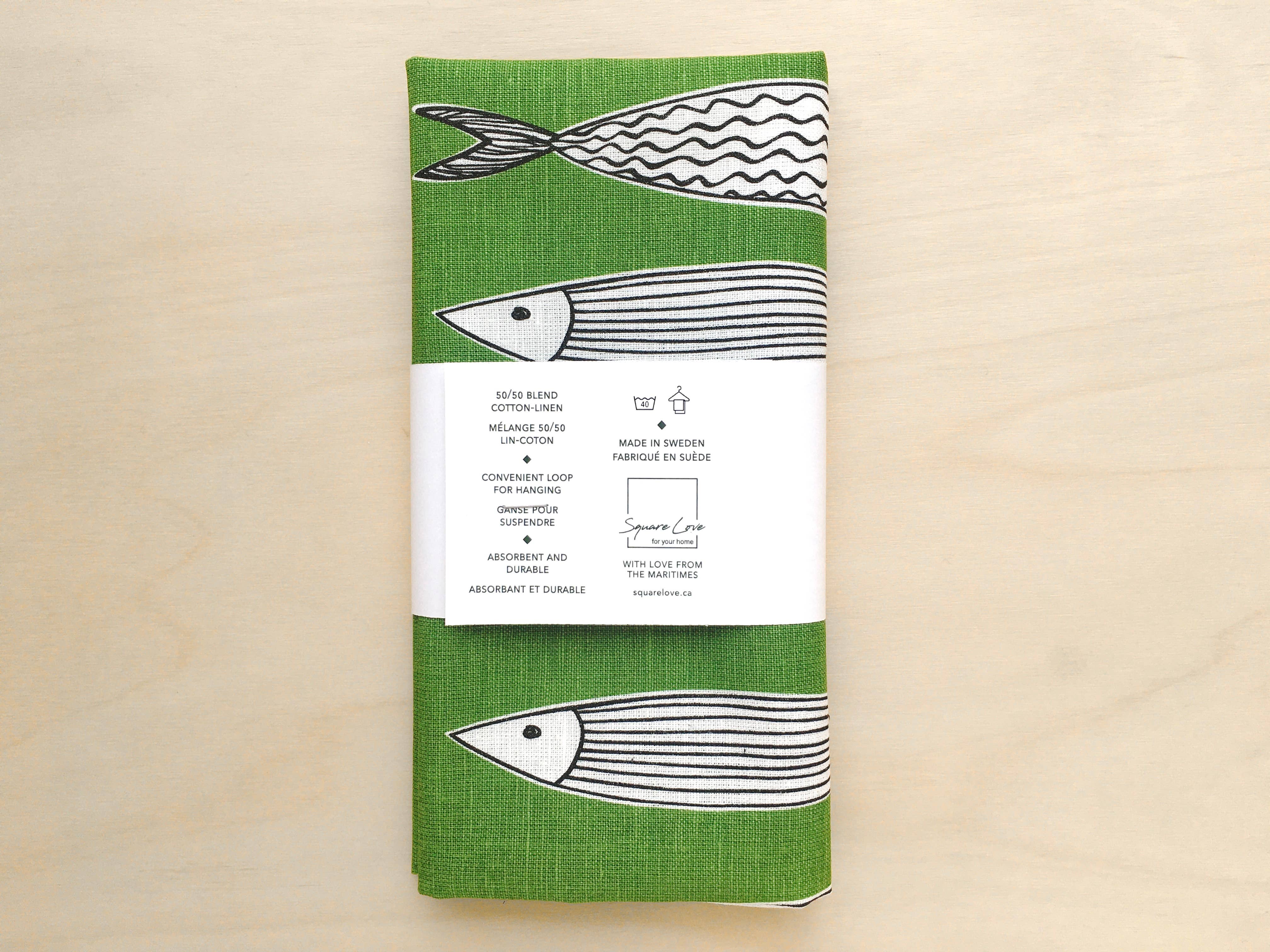 Fish Linen Blend Tea Towel: Green - Image 4