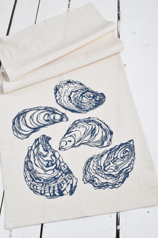Oyster Tea Towel in Navy Blue - Organic Cotton - Sea Shell - Image 3