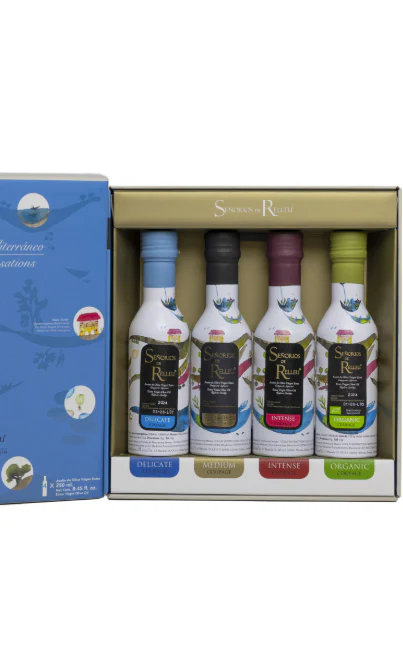 Señoríos de Relleu Extra Virgin Olive Oil – Mediterranean Sensations Giftbox (4 × 250 ml)